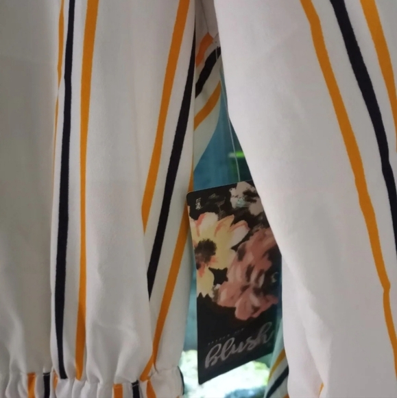 Blush Brand White w Yellow, blue stripes, flowy sleeve, XL NEW - Picture 3 of 4